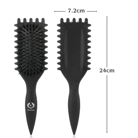 Phoenix Hair Products Curl Definer Brush met afmetingen en ergonomisch ontwerp voor comfortabel gebruik
