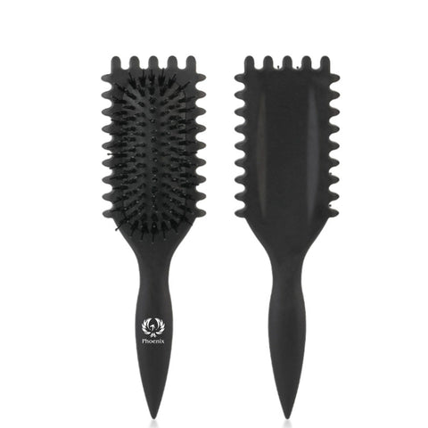 Voor- en achterkant van de Phoenix Hair Products Curl Definer Brush met flexibel ontwerp voor het definiëren van krullen