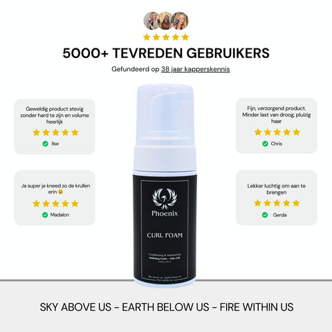 Ervaringen van klanten met de Phoenix Hair Products Curl Foam voor natuurlijke, pluisvrije en gedefinieerde krullen.