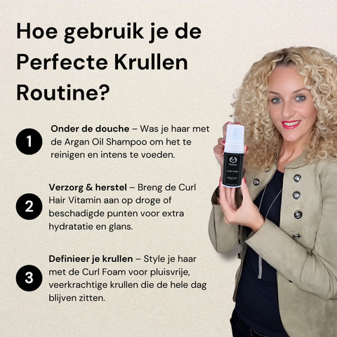 Phoenix Hair Products Curl Foam als onderdeel van een eenvoudige krullenroutine voor gedefinieerde, veerkrachtige en pluisvrije krullen.