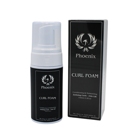 Phoenix Hair Products Curl Foam voor het definiëren van natuurlijke krullen, het verminderen van pluis en het verzorgen van krullend haar.