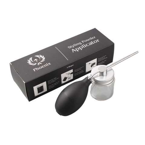Phoenix Hair Products Hair Styling Powder Applicator met verpakking voor eenvoudig en gecontroleerd aanbrengen van volumepoeder.