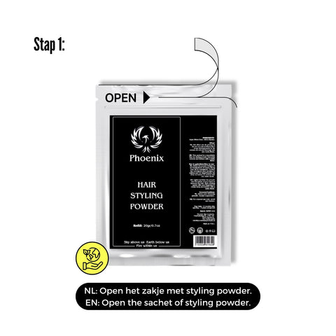 Stap 1: Open de Phoenix Hair Products Hair Styling Powder navulling om de Hair Styling Powder Applicator eenvoudig bij te vullen.