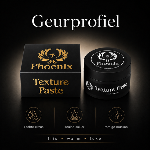 Geurprofiel van Phoenix Hair Products Texture Paste met frisse citrus, bruine suiker en romige musk