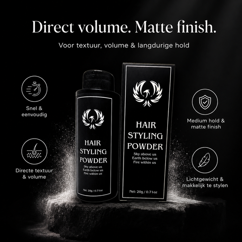 Phoenix Hair Products Hair Styling Powder volume poeder met directe textuur, meer volume, matte finish en medium hold voor een natuurlijke haarstyling.