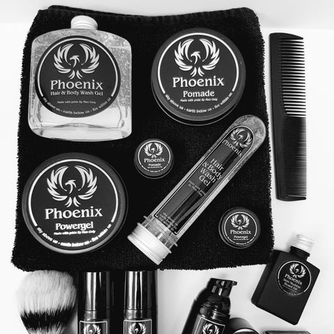 De allereerste Phoenix Hair Products in 2019, waaronder Powergel, Pomade en Hair & Body Wash.